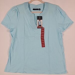 NWT Rafaella Short Sleeve Blue Polo Golf Shirt Top Women’s XL